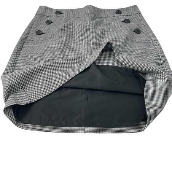 Ann Taylor Factory Women SZ 8 Black Houndstooth Button Accent Knee Skirt Lined - Picture 7 of 9